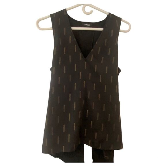Express Top Size Medium Shirt Blouse Black Gold Satin tie back Tank - Picture 11 of 13